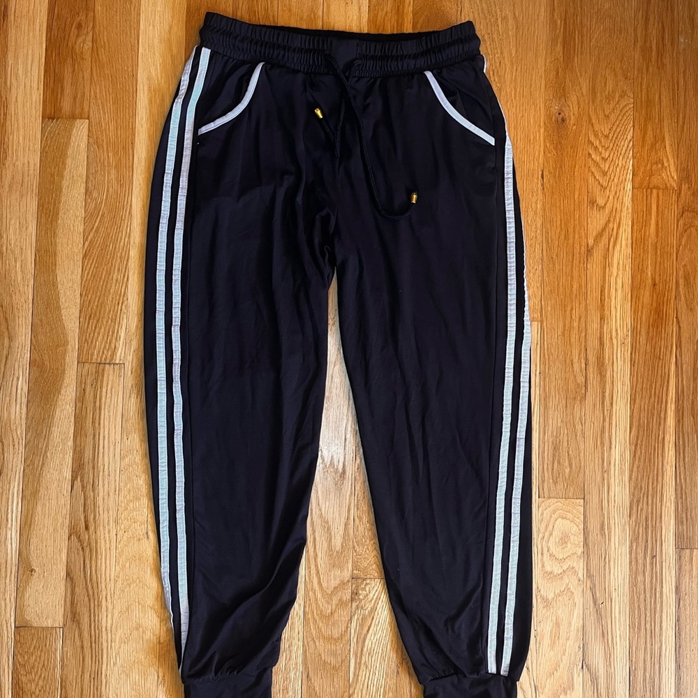 Black Jogger Pants with White Stripes